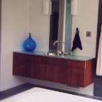 His, cherry and frosted glass vanity 